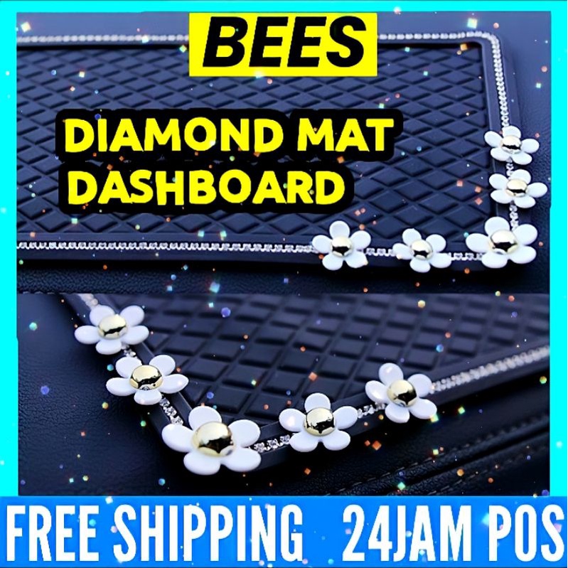 🔥Daisy Diamond lapik Bunga Alas kereta Murah Mutiara Rhinestone Dashboard Car AntiSlip Mat Bling