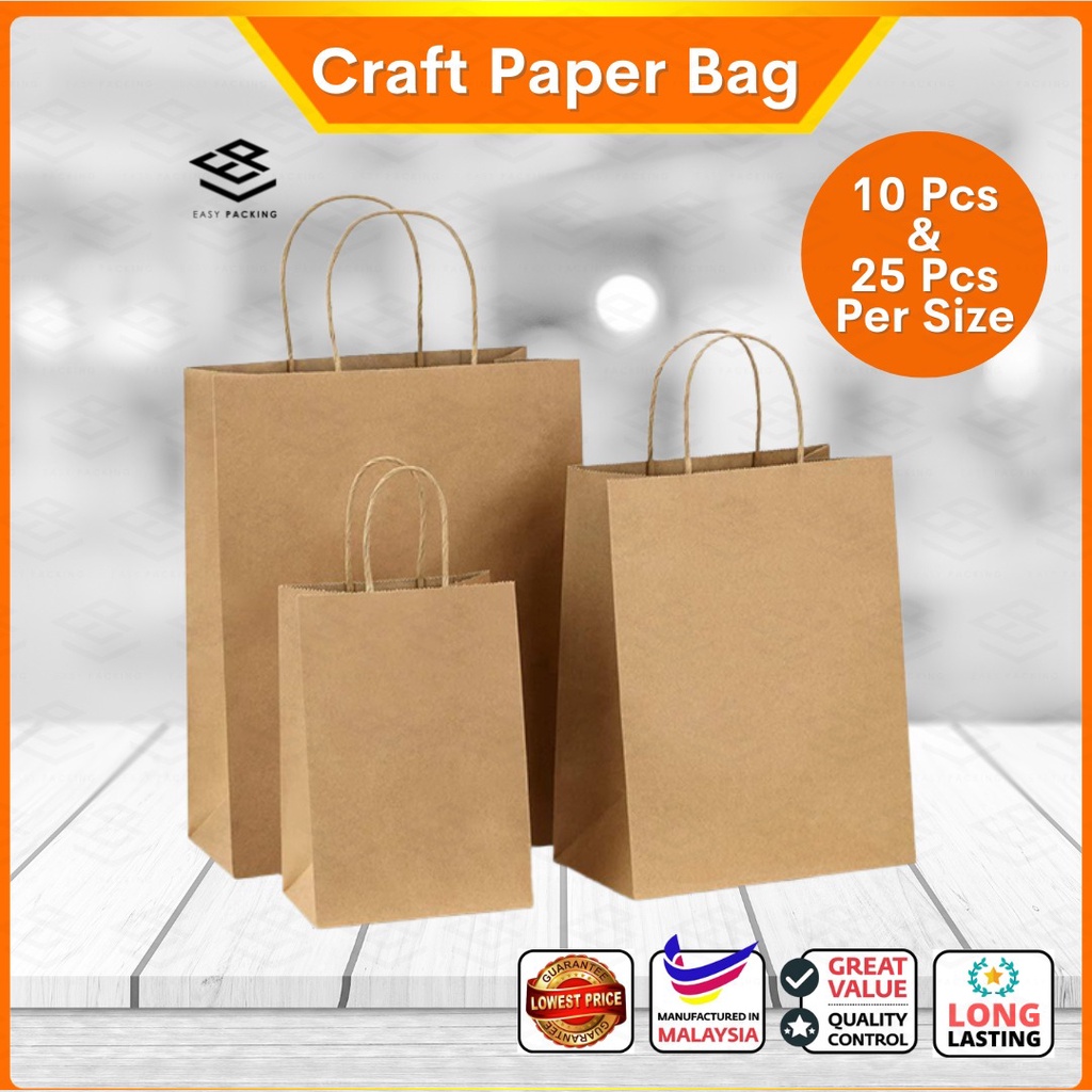 Big Sale ( 10 pcs ) [Ready Stock] Hanger Paper Bag / Kraft Paper Bag