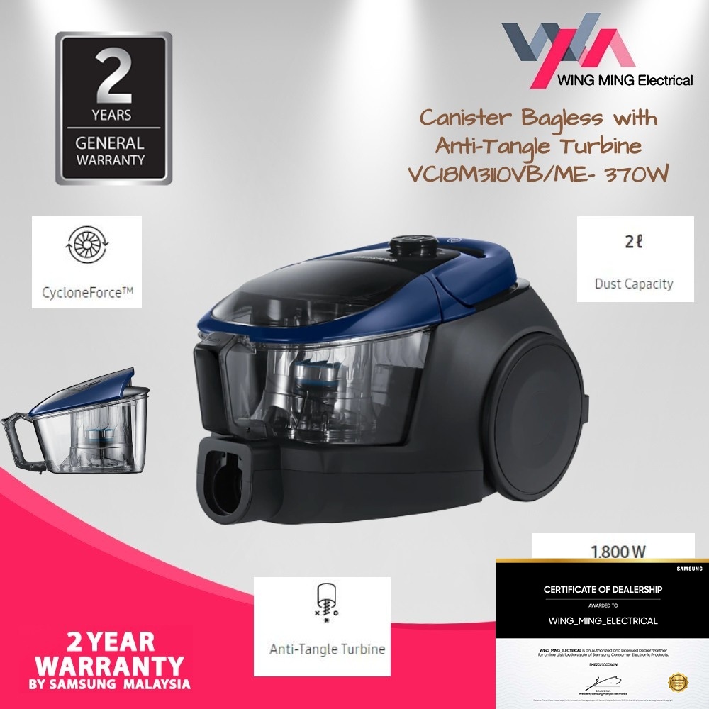 Samsung Vacuum Canister with Cyclone Force and AntiTangle Turbine, 1800W (VC18M3110VB) Shopee