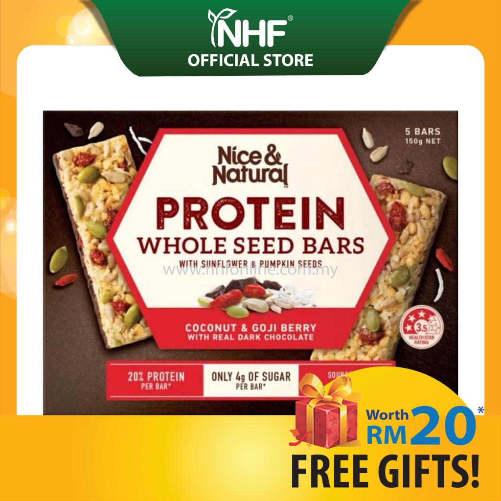 Nice & Natural Protein Whole Seed Bars Coconut/Goji Berry (150g x 5