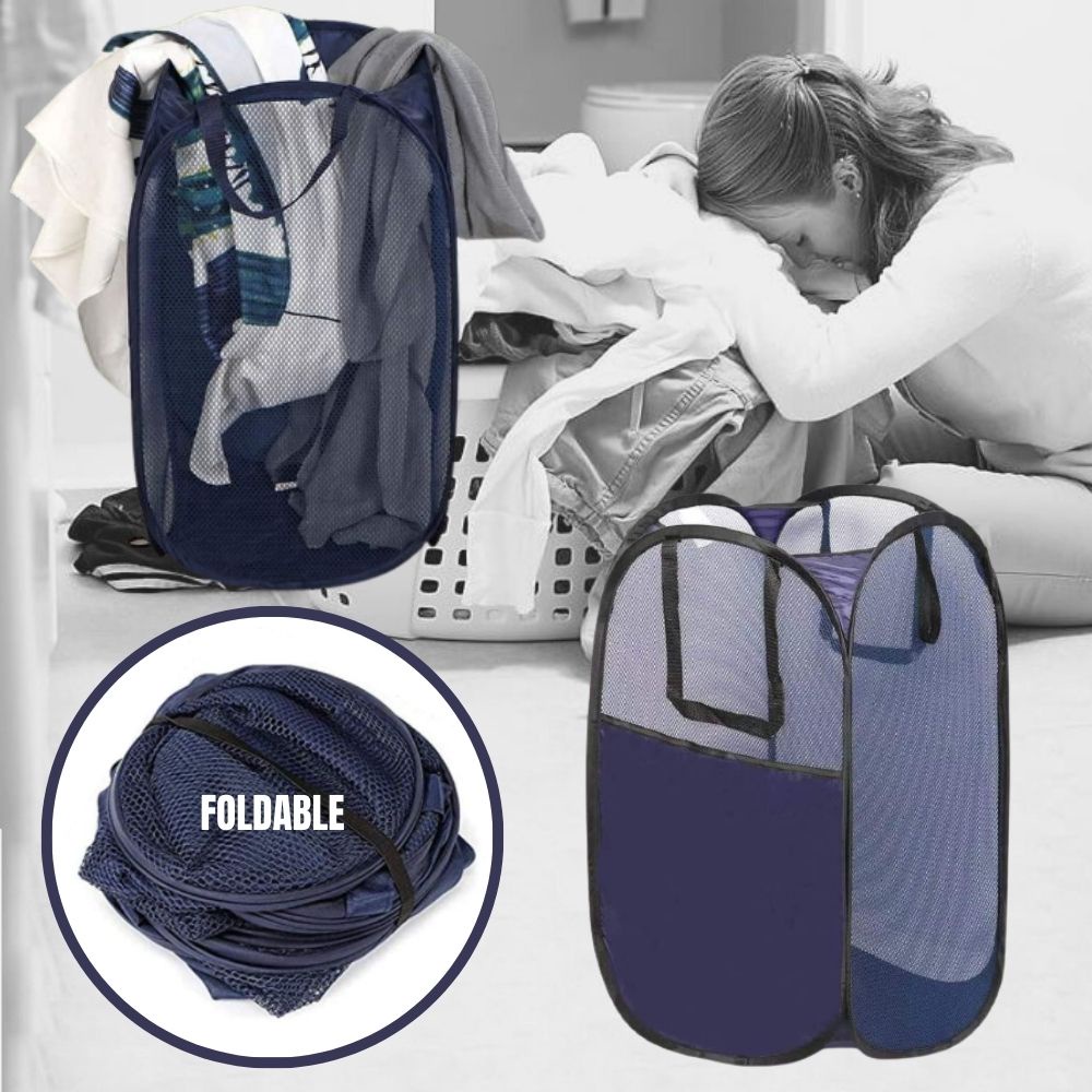 Popup Laundry Hamper, Double Handle Nylon Mesh Laundry Hampers For