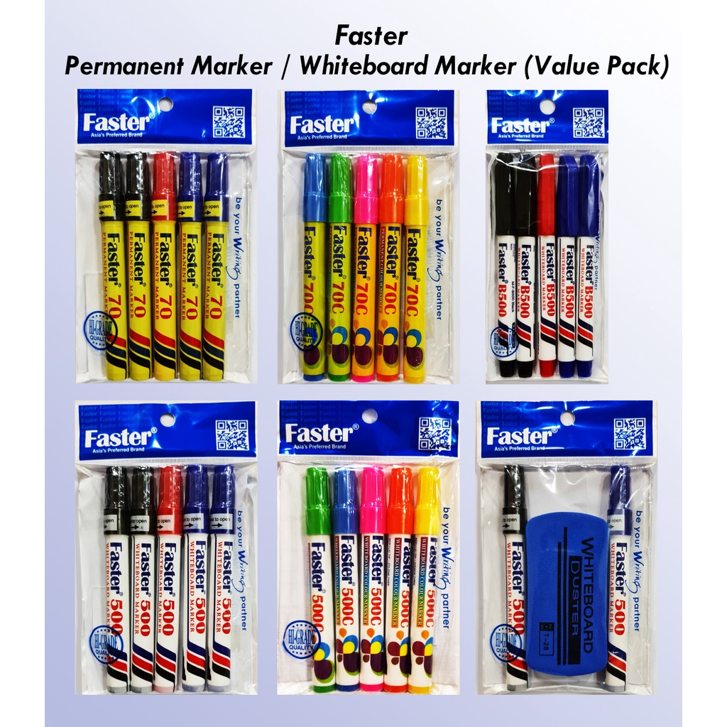 Faster Permanent Marker / Whiteboard Marker (Value Pack) Shopee Malaysia