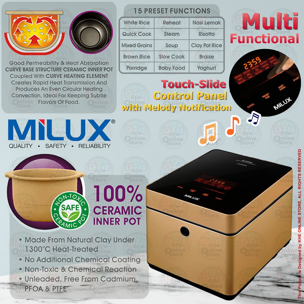 Milux Ceramic Inner Pot with Digital Multi Function Rice Cooker 1.5L