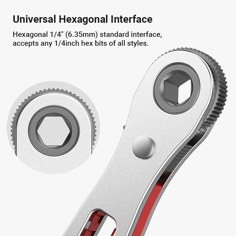 1/4" Ratchet Wrench Ultra Low Profile Mini Screwdriver 8mm Thick, Right Angle Ratcheting 1/4