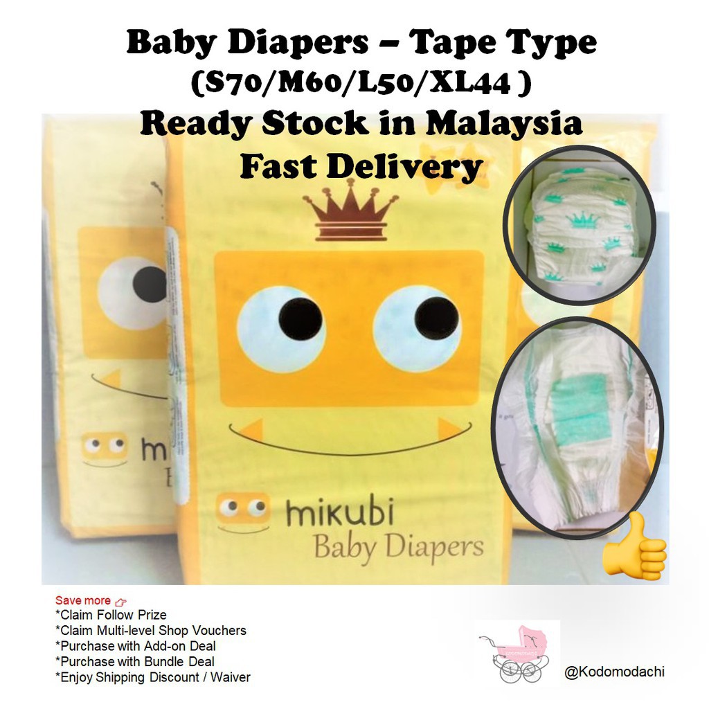 huggies diapers [Ready Stock] [MIKUBI] Baby Diapers S70/M60/L50/XL44
