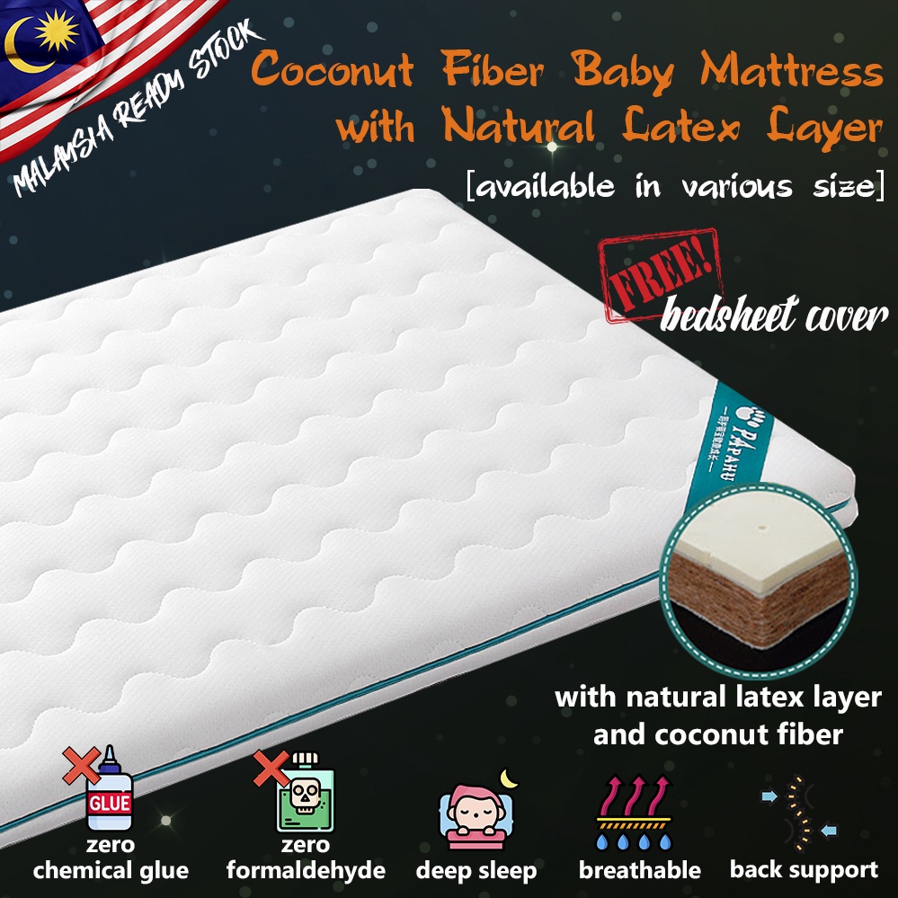 [FREE BEDSHEET] PAPAHU NATURAL LATEX BABY MATTRESS BABY COT MATTRESS