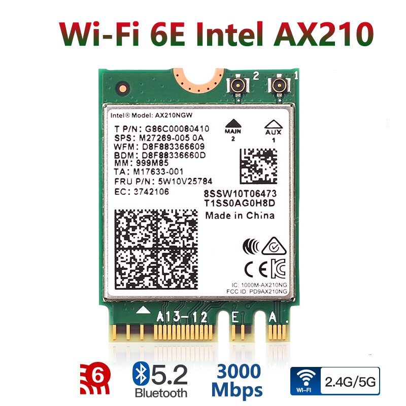 【Antenna set optional】Intel AX210 WIFI 6E Bluetooth 5.2 Dual Band