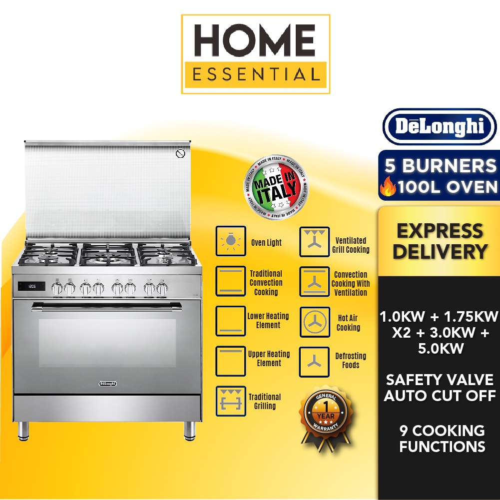 Delonghi 5 Sabaf Burners + Giant Electric Oven 100L Professional Range