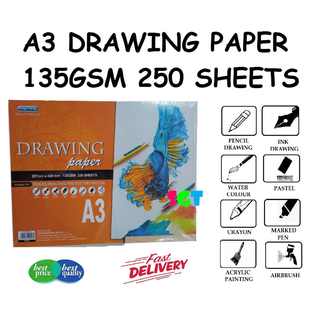 SMART WRITE A3 Drawing Paper 135gsm 250 Sheets / Pack Shopee Malaysia