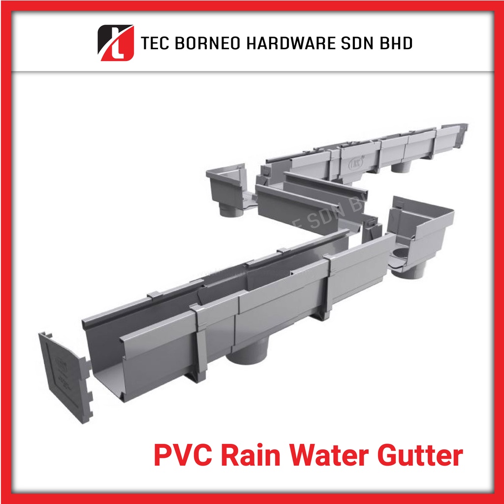 TEC PVC Rain Water Gutter PVC GUTTER Meter FITTING GREY (PIPE SALUR AIR