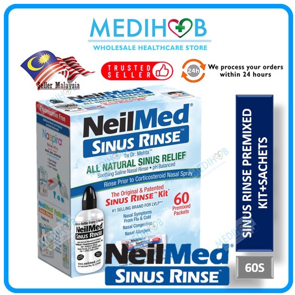 NEILMED SINUS RINSE STARTER KIT ADULTS 60S PREMIXED PACKETS EXP 30/4