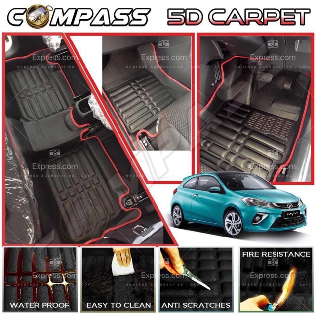 Perodua Myvi 2018 2023 facelift PU Leather Customized fit 5D Carpet