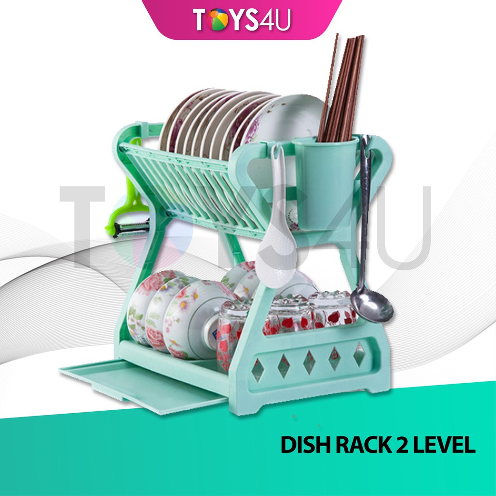 Dish Rack 2 Level TOYS4U Dish Organizer, Bowl Drainer, Colourful