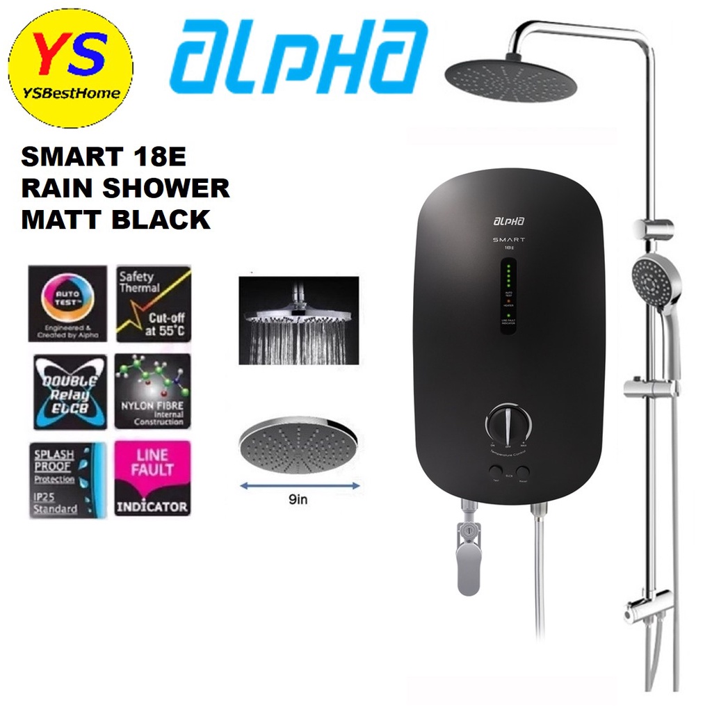Alpha Water Heater Rain Shower Smart 18i PLUS / SMART 18E PLUS (METAL