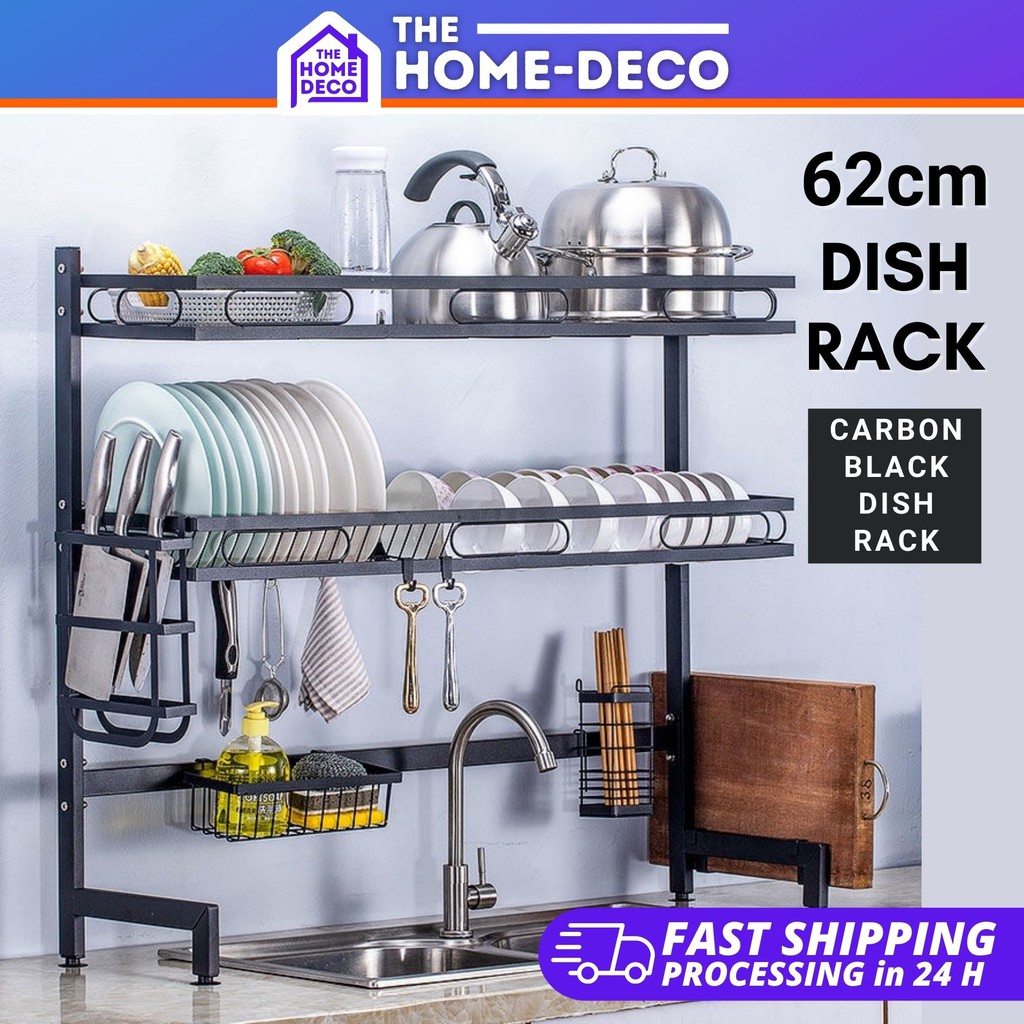 62cm Carbon Black Dish Rack Kitchen Organizer Dishes Drying Rack Over