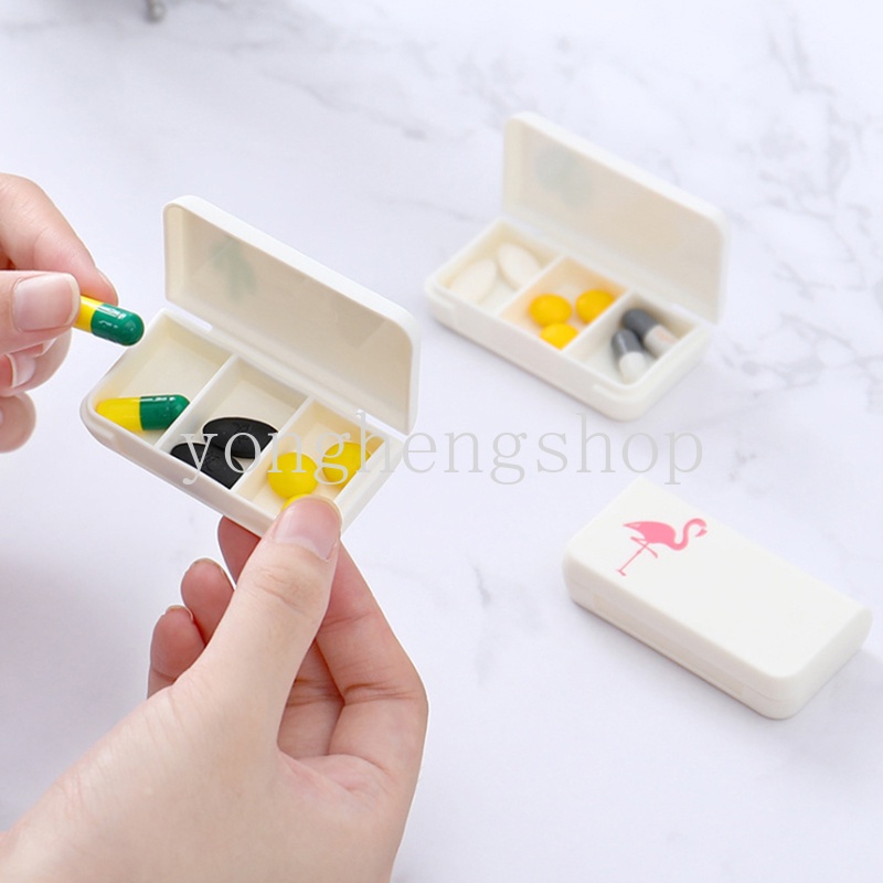 3 Grids Mini Pill Box Cute Flamingo Cactus Pill Case Travel Portable Medicine Organizer Boxes