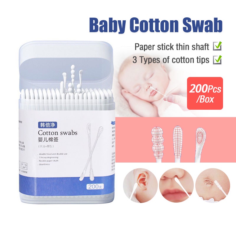 200pcs Baby Cotton Buds Swab Newborn Ear Nose Scoop Degreased Cotton Sticks Tip Baby Cotton Swab