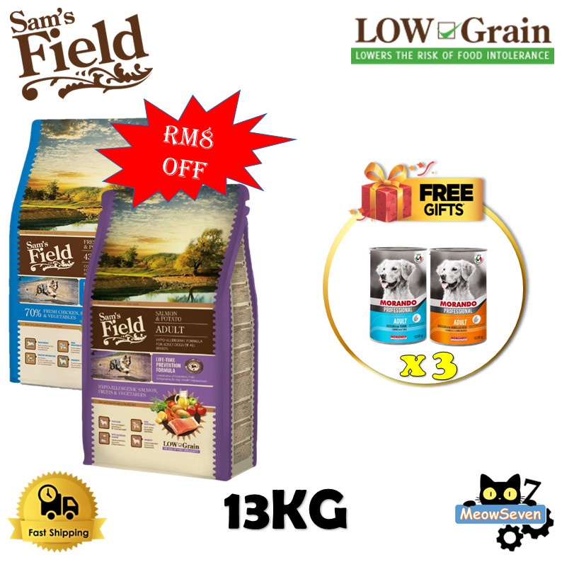 [FREE MORANDO DOG CAN X3 ] Sam's Field Super premium Dog Dry Food 13KG