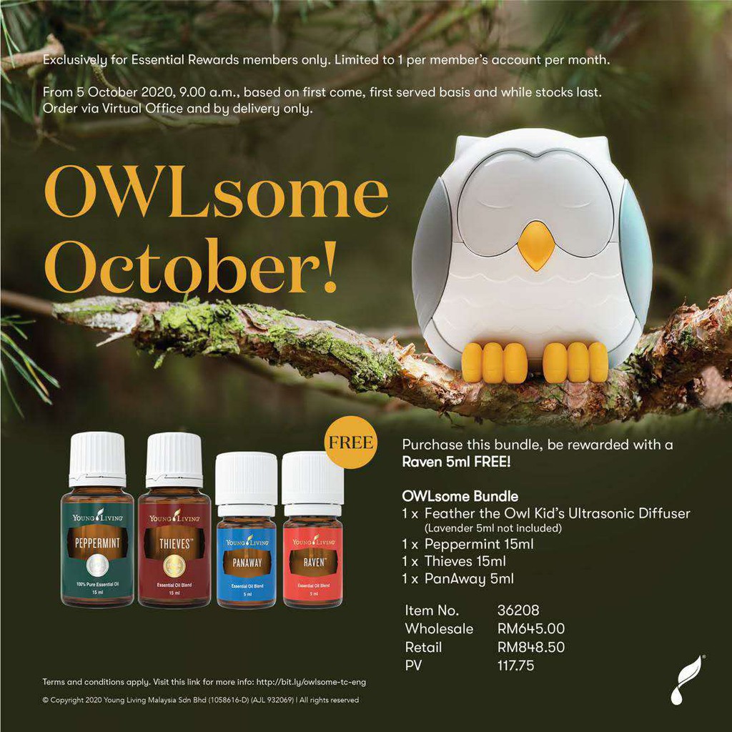Original Young Living Owl Diffuser October Promotion Set Shopee Malaysia