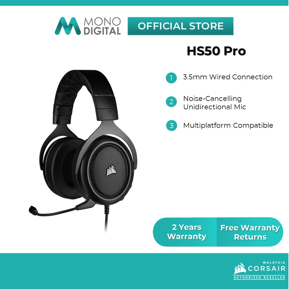 Corsair HS50 PRO STEREO Gaming Headset Carbon/Blue/Green Shopee