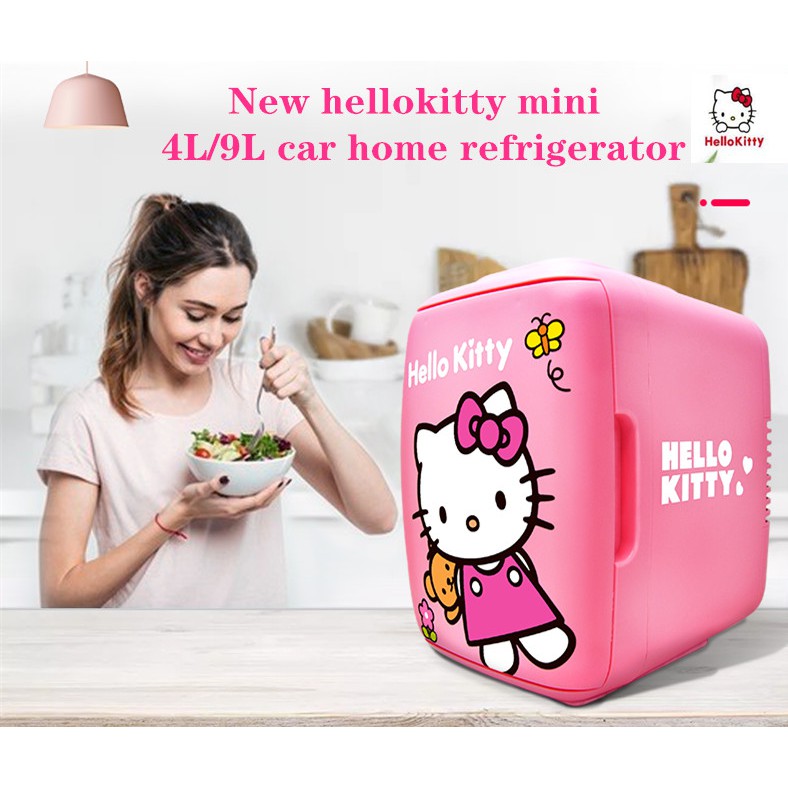 New Hello Kitty 4L/9L Mini Refrigerator Car Home Dualuse Refrigerator