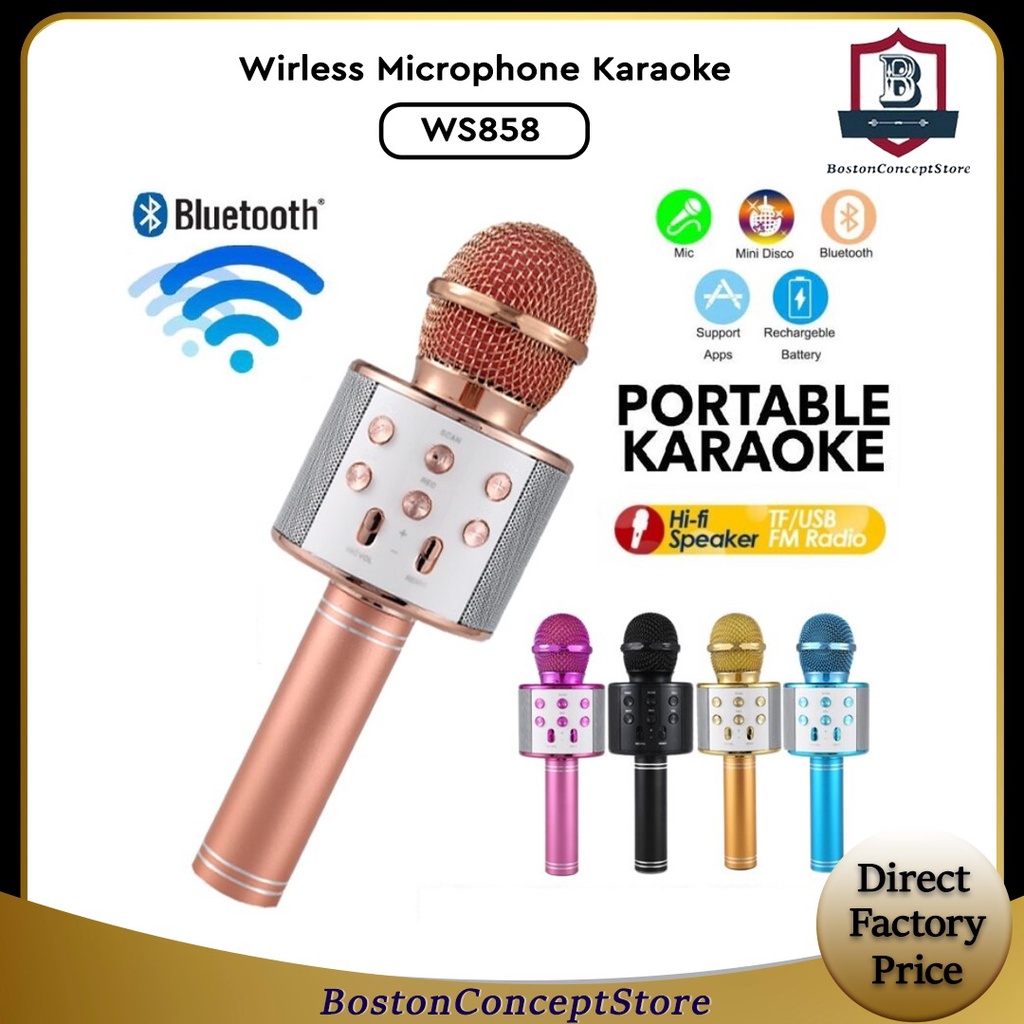 BOSTON 858 Karaoke Bluetooth Microphone Colorful Mic Latest Mic WS858