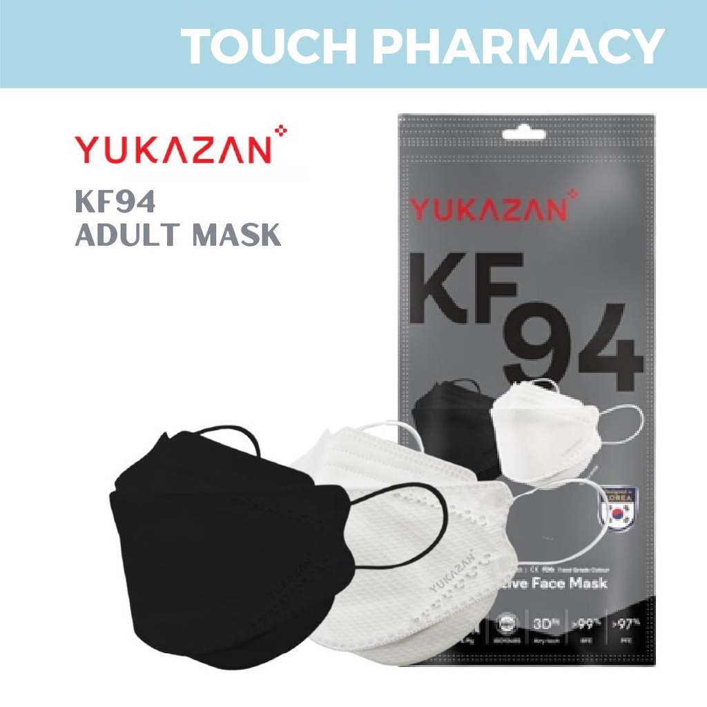 Yuka Zan KF94 4ply Protective Face Mask Antibacterial 3Dfit Cool Black