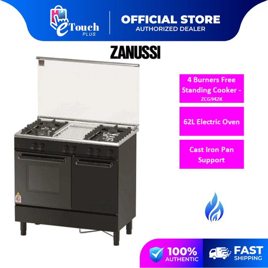 Zanussi Freestanding Gas Cooker 4 Gas Burners/Electric Oven Black