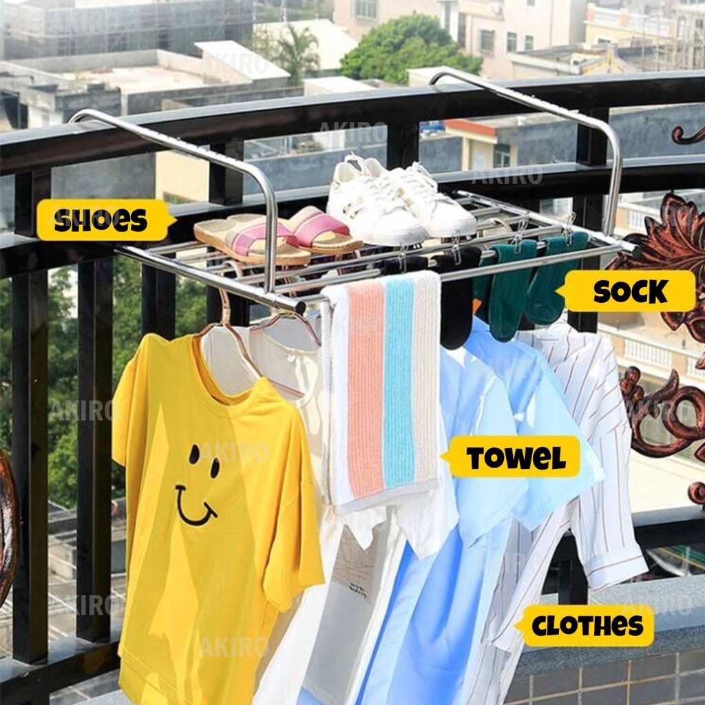 AKIRO 80cm Stainless Steel Foldable Towel Balcony Hostel Laundry Cloth