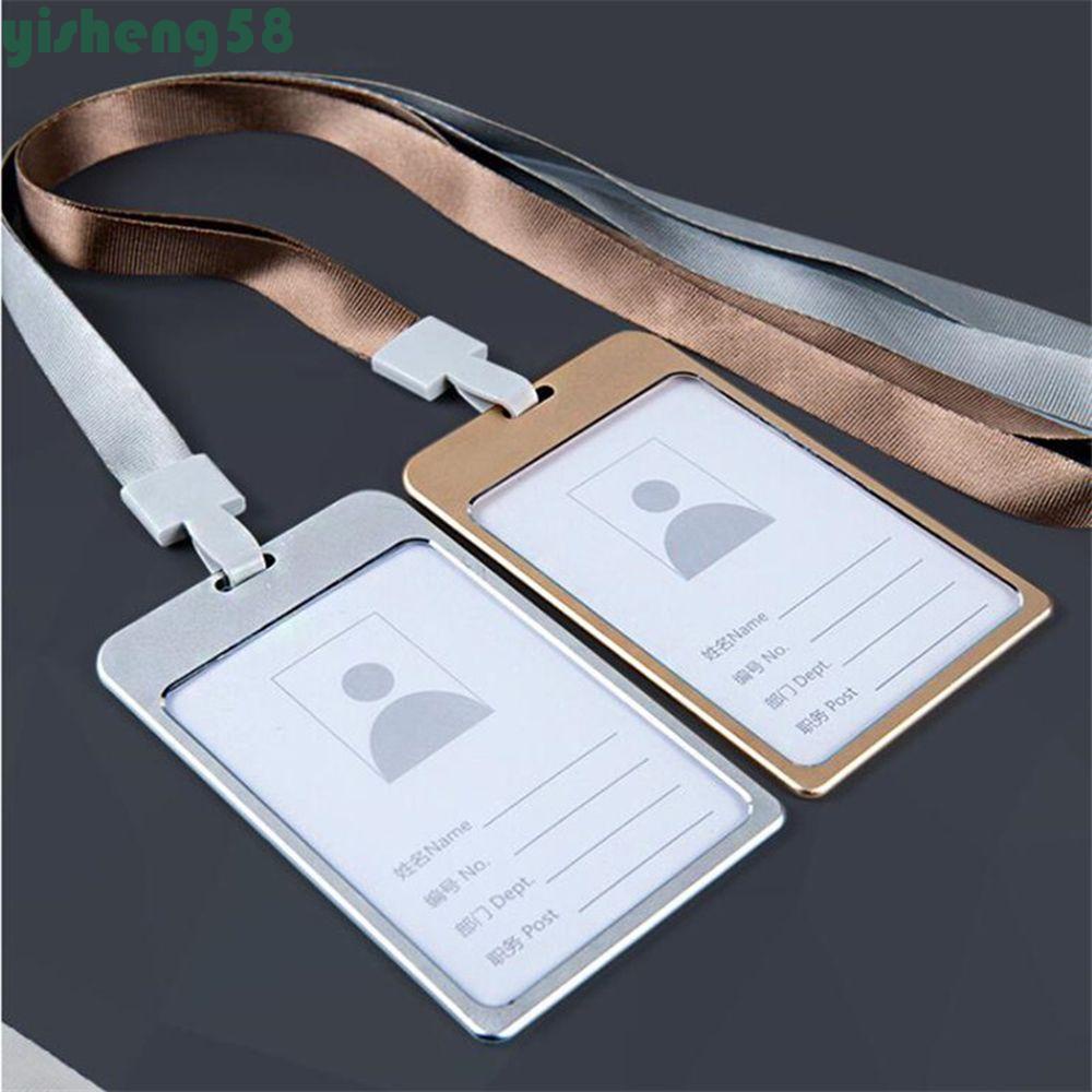 YISHENG Aluminium ID Card Holder Pocket with Lanyard Work Badge