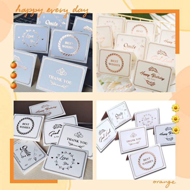 10Pcs Greeting Card Red Gold Stamping Wish Card Thank You Card Gift