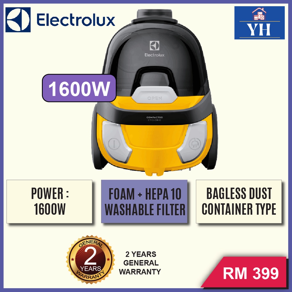 Electrolux CompactGo 1600W Bagless Corded Canister Vacuum Cleaner Z1230 (Yellow) / Z1231