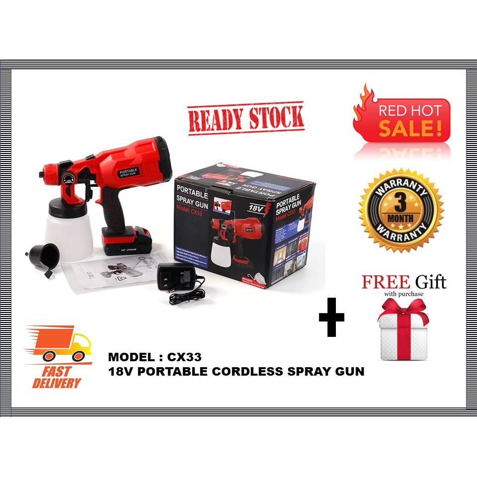 CX33 18V PORTABLE CORDLESS SPRAY GUN 1.8MM NOZZLE WITH 800ML CONTAINER