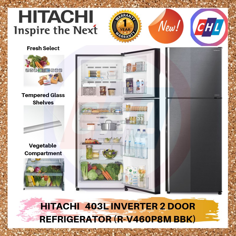 HITACHI 403L INVERTER 2 DOOR REFRIGERATOR (RV460P8M BBK) Shopee Malaysia
