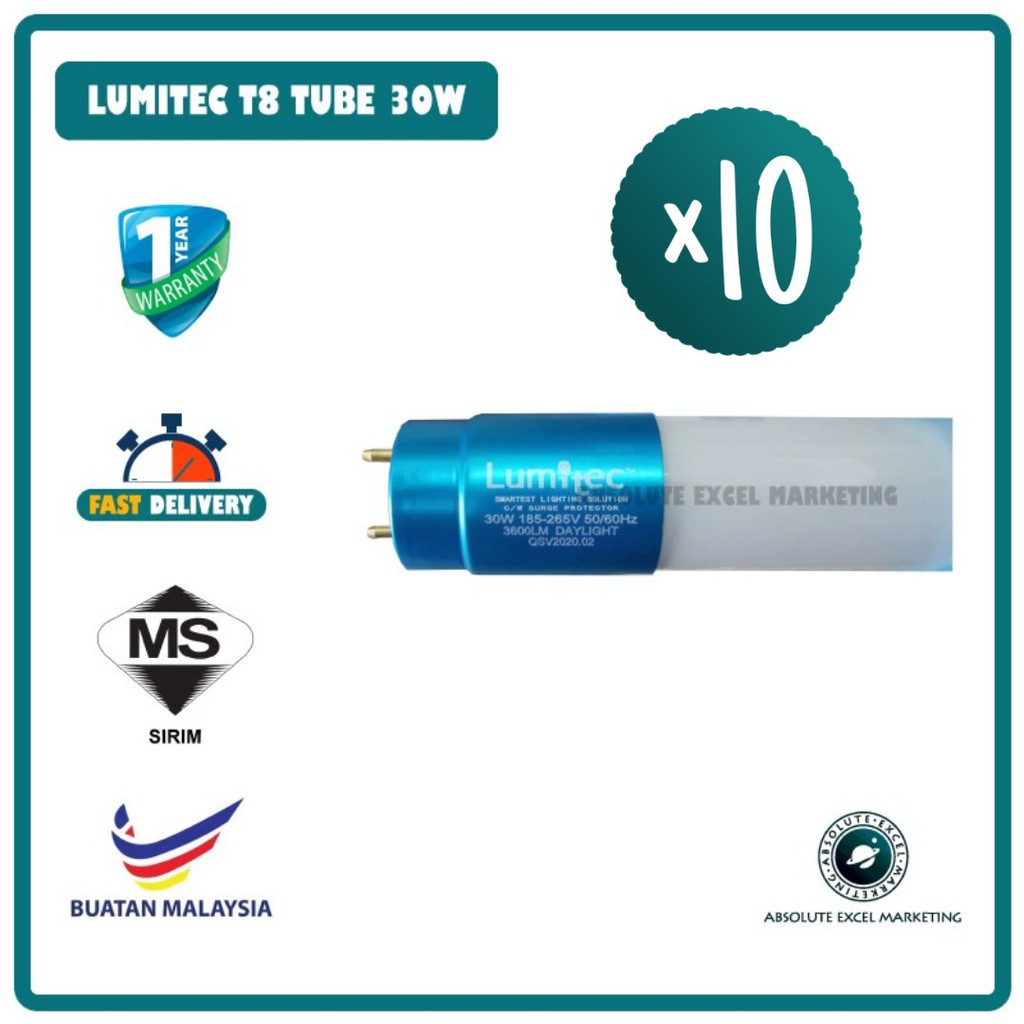 10PCS X LUMITEC 32W(Extrabright)T8 LED TubeDaylight(6500K)3600LM4