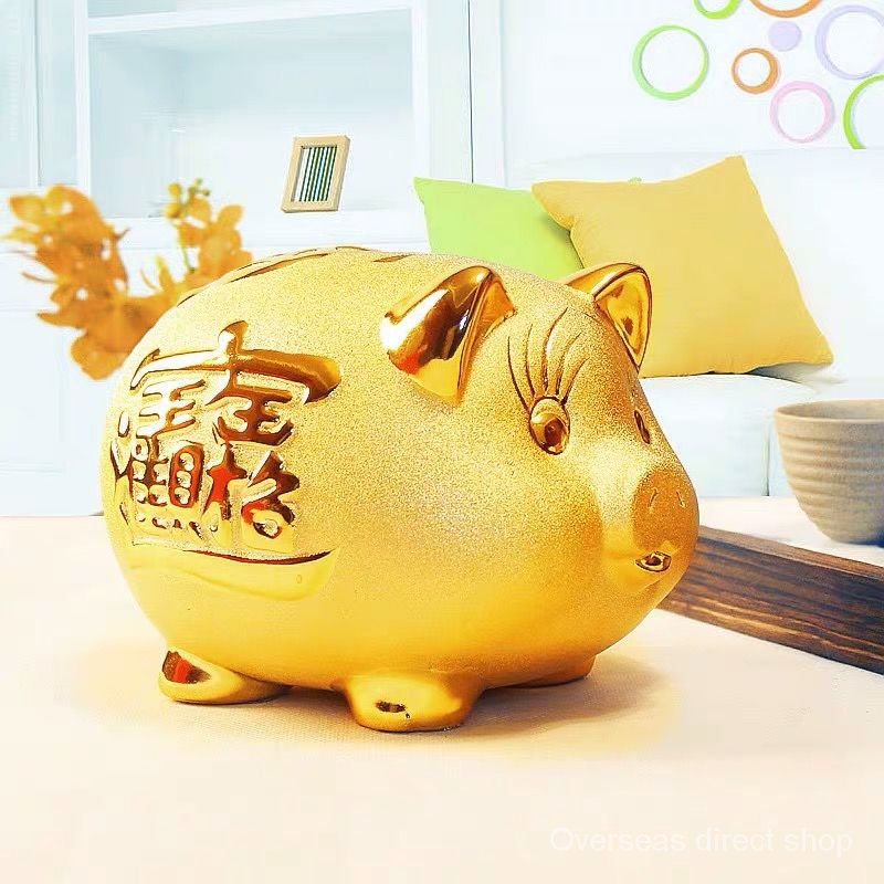Ceramic Golden Pig Coin Bank Pig Piggy Bank Save Money Savings Bank
