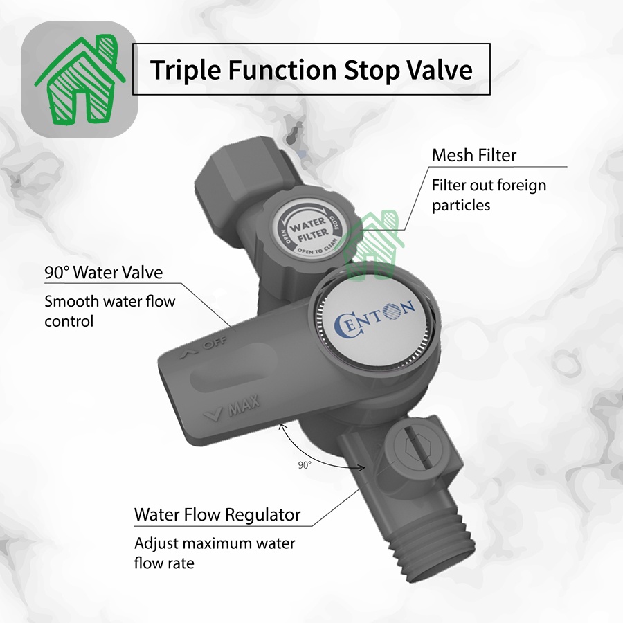 CENTON Stop Valve for Instant Water Heaters Triple Functions Shopee
