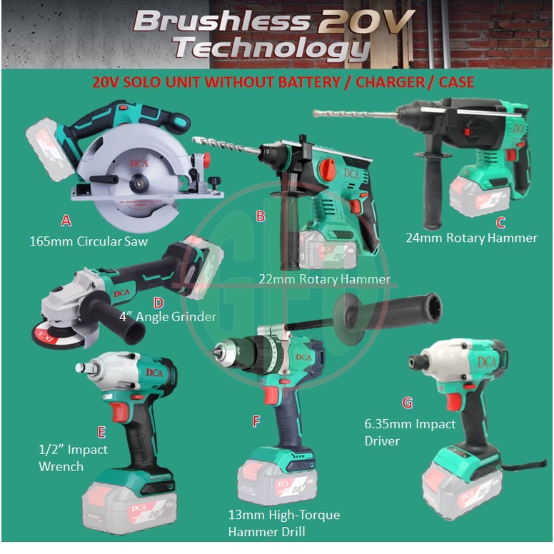 DCA 20V Cordless Power Tools Brushless (Rotary Hammer / Hammer Drill