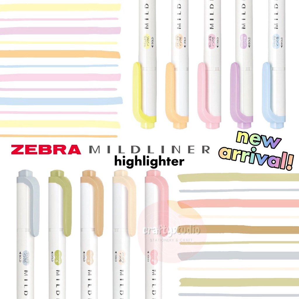 (NEW COLOURS) Zebra Mildliner Highlighter, Double Sided Highlighter