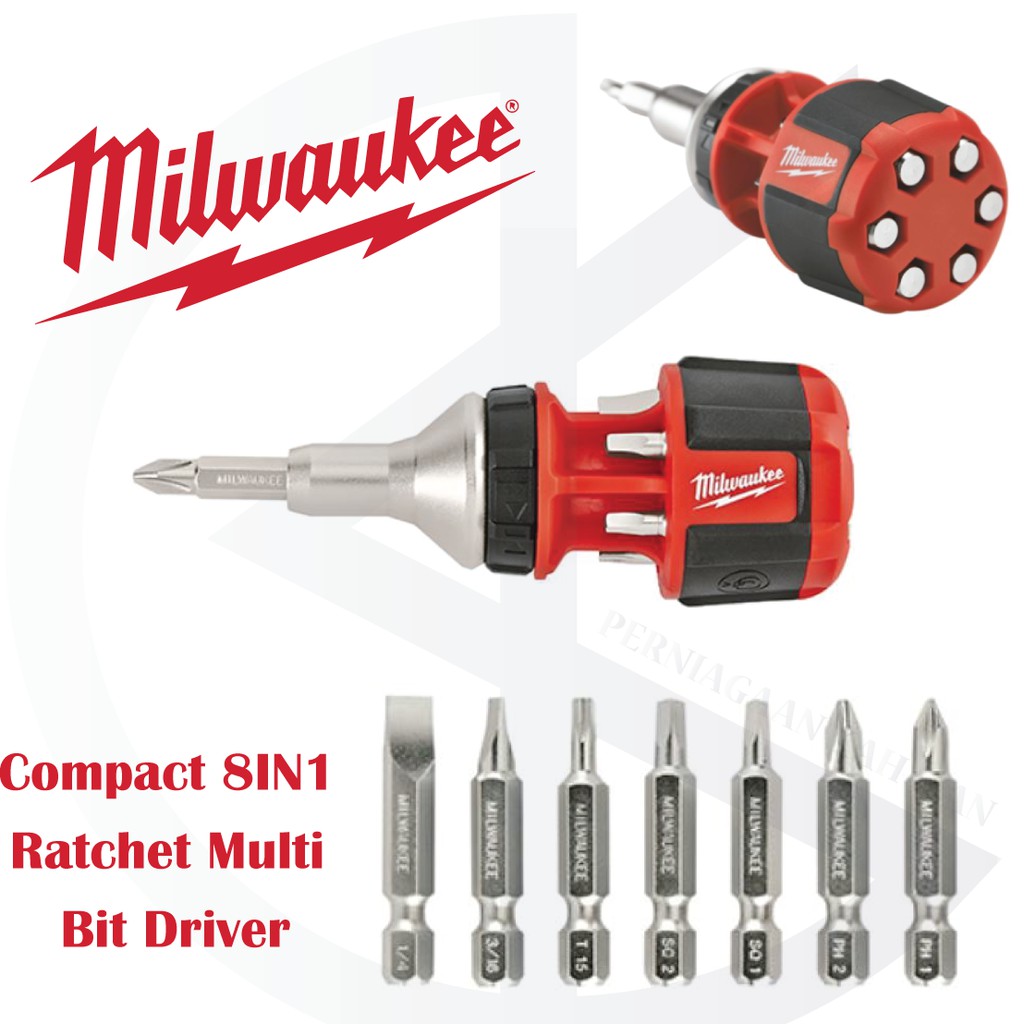 Milwaukee Compact 8 in 1 Ratchet Multi Bit Driver Shopee Malaysia