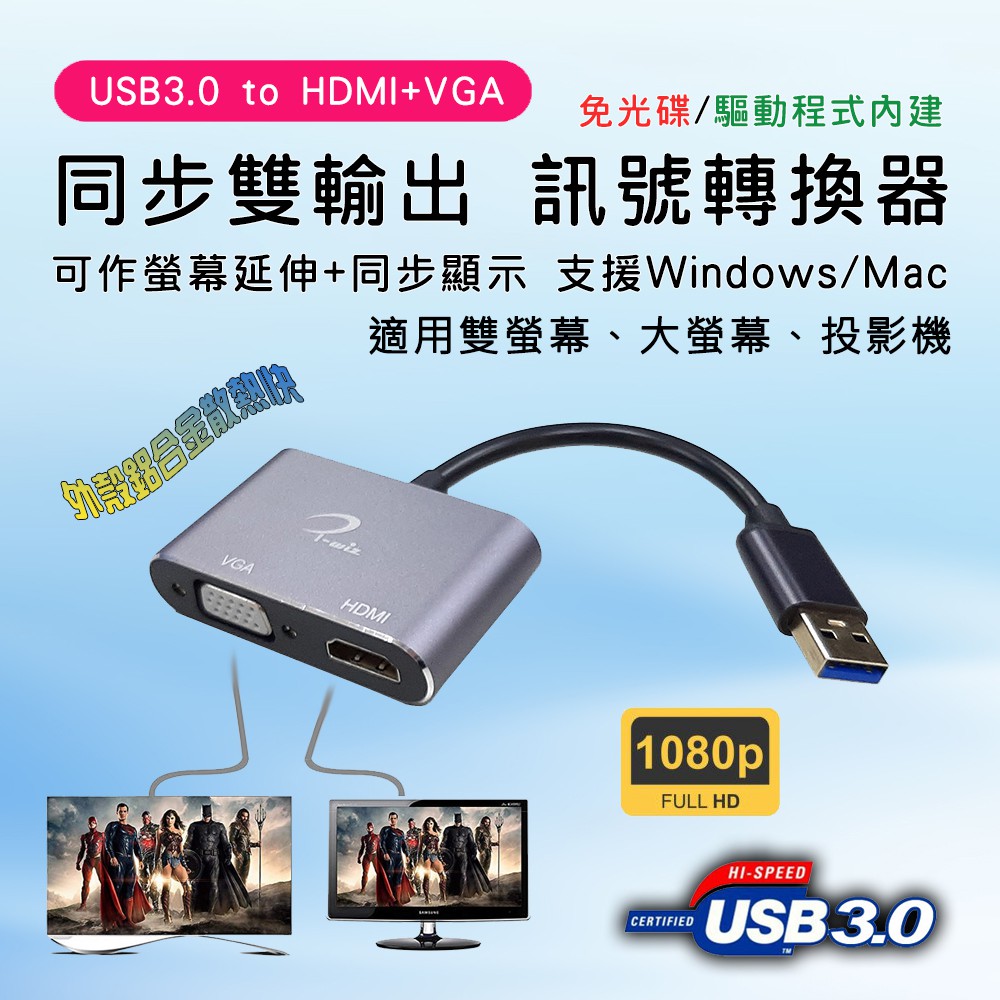 PC146 Independent Dual Output USB3.0 to VGA+HDMI External Graphics