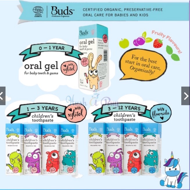Buds Children's Toothpaste (Oral Gel 30ml/Xylitol 50ml /Fluoride 50ml