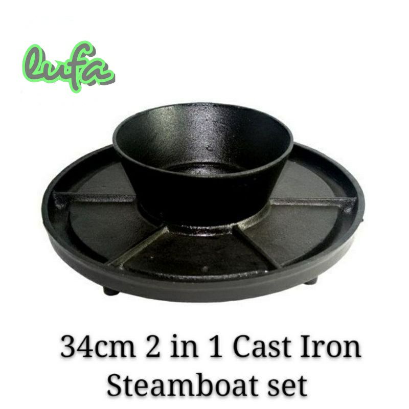 2 in1 Cast Iron Korean BBQ Pan Grill Teppanyaki Teriyaki Shabu Steamboat Hot Pot Soup Plate