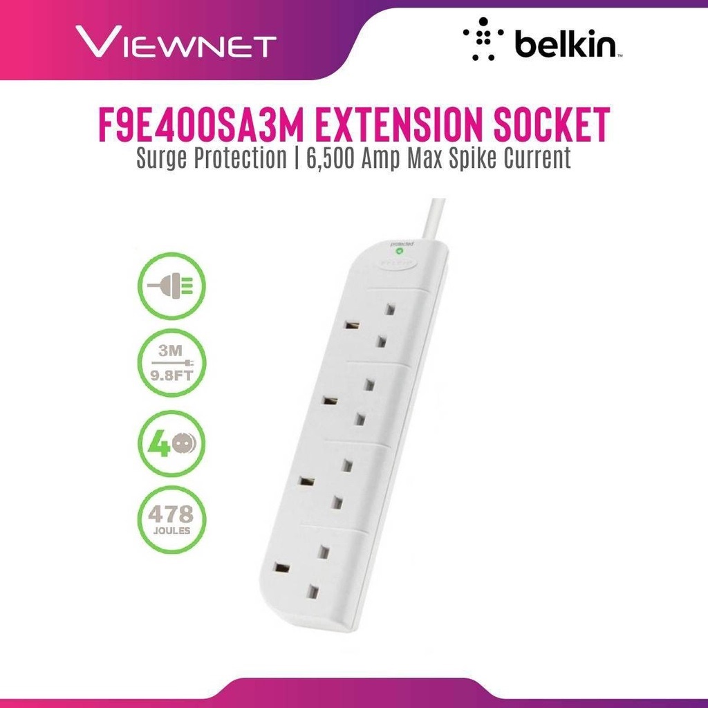 Belkin Extension Socket Surge Protector 4Plugs (3M) F9E400SA3M