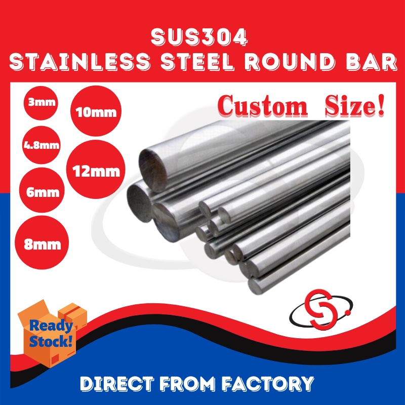 SCM SUS304 Stainless Steel Rod Round Shaft Round Bar Solid Rod Batang