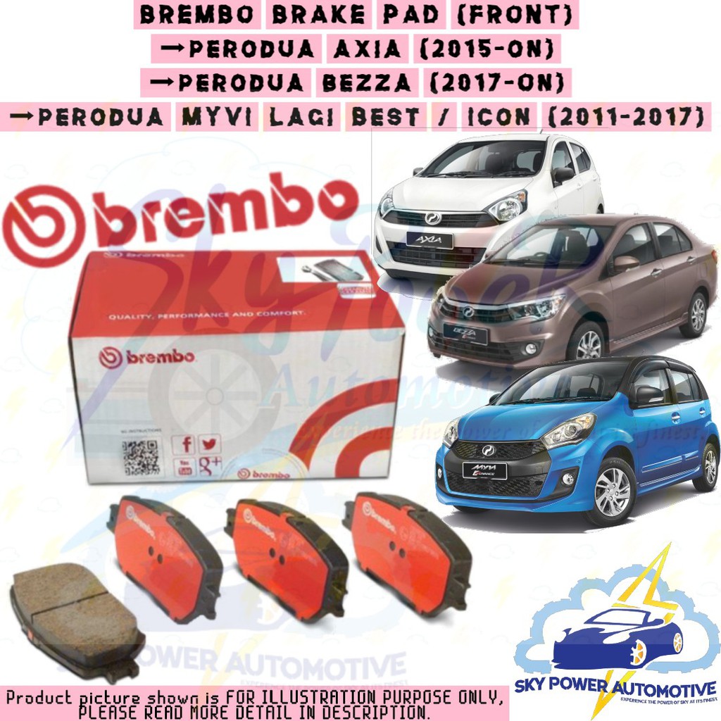 BREMBO PERODUA MYVI LAGI BEST / ICON / AXIA / BEZZA BRAKE PAD (FRONT