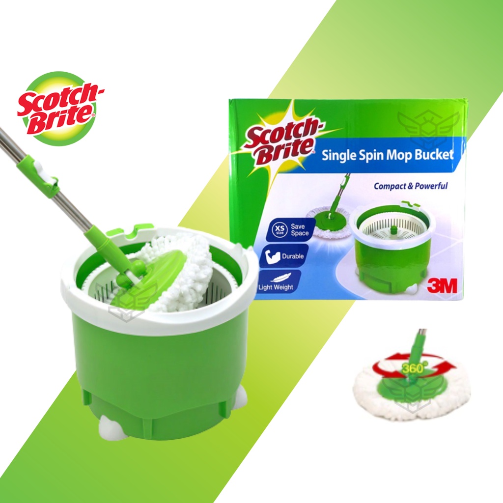 3M Scotch Brite Single Spin Mop Bucket Set 360 Rotate Spin Mop Head