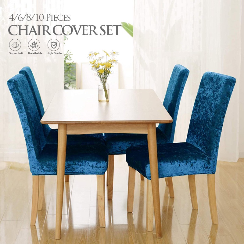 4/6/8/10 Pieces Crushed Velvet Dining Chair Cover Set sarung kerusi