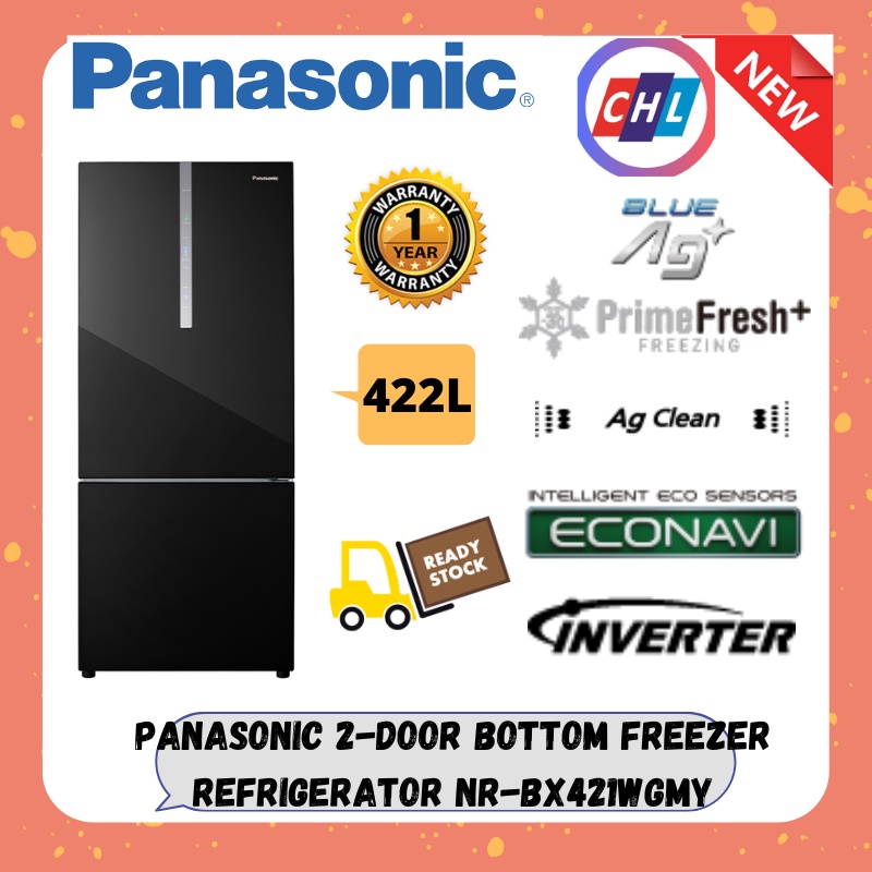 PANASONIC (AUTHORIZED DEALER) 2DOOR 422L BLACK GLASS BOTTOM FREEZER