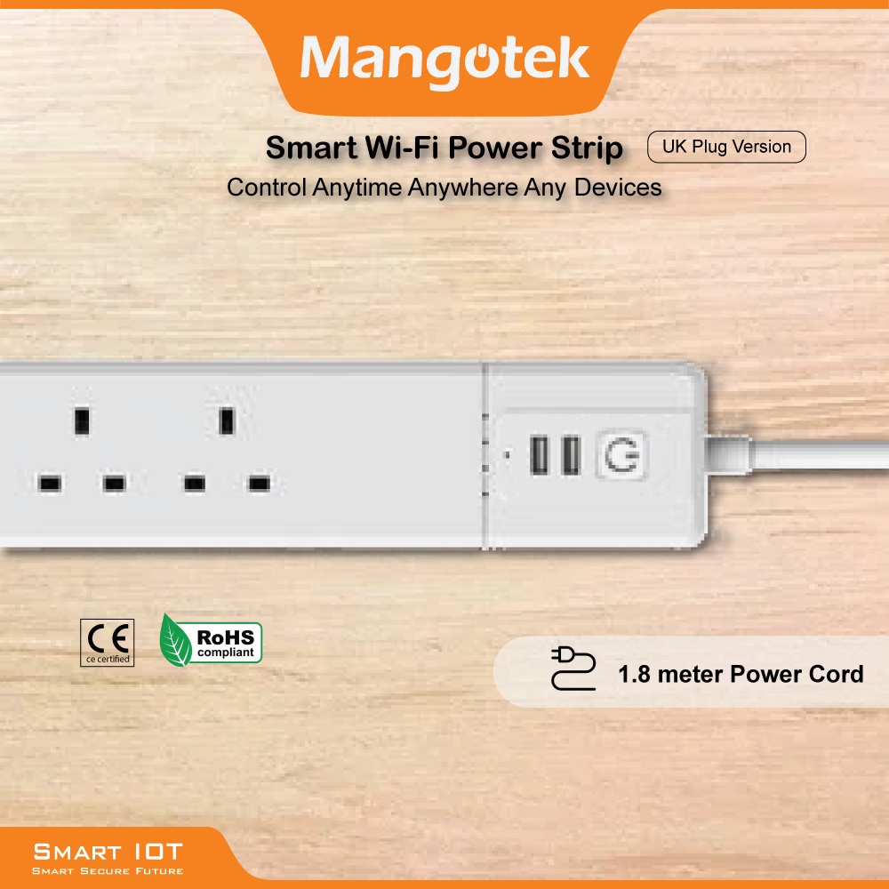 Mangotek Homekit Power Strip UK Plug & USB Ewelink Google Homekit WiFi